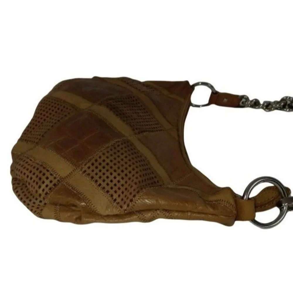 B Makowsky Bag, Patchwork Leather Purse, Shades‎ of Brown, Crossbody Bag, Square